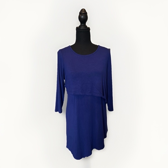 A:Glow Long Asymmetric 3/4 Sleeve Blue Maternity Shirt Size Small - Picture 1 of 5